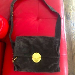 Donna Karan black label suede handbag dark brown